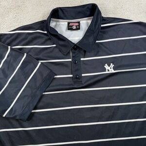 New York Yankees Polo Men 2XL Navy Striped Stitches Performance Active Shirt MLB